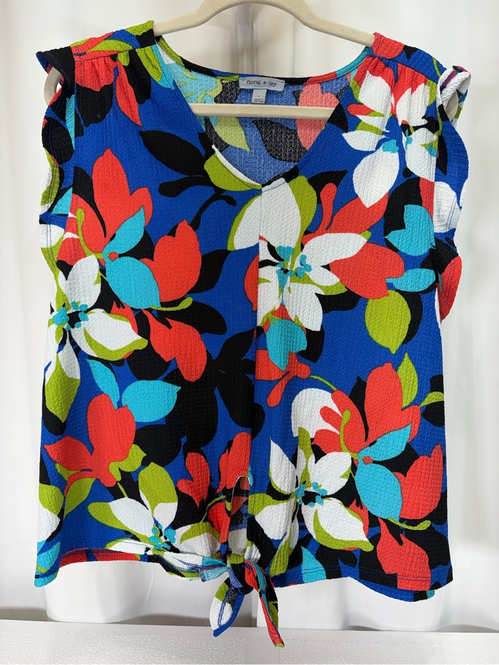 Floral Tie-Hem Sleeveless Camisole - Bright Blue 4144